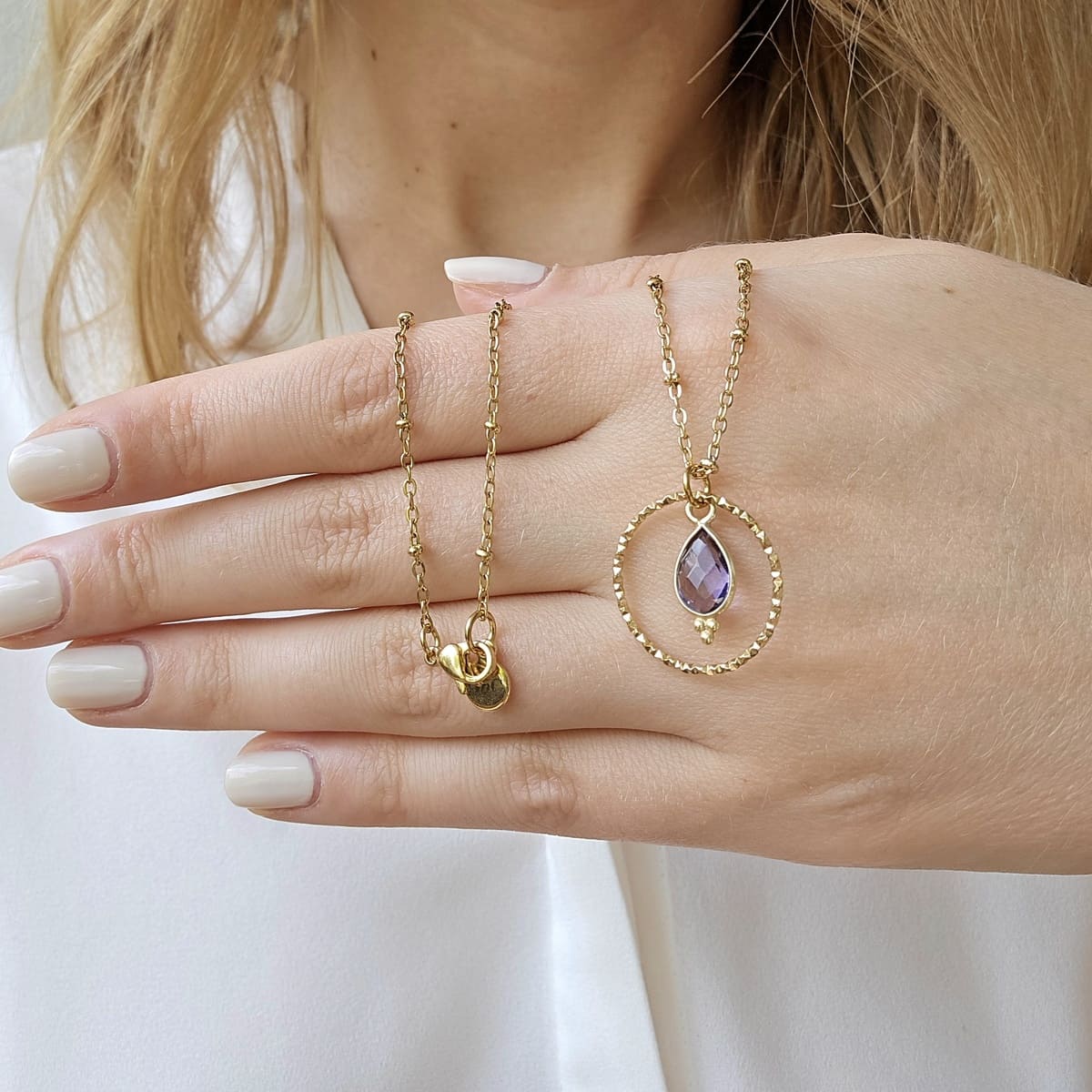 Amethyst Schmuckkerze mit Halskette, handgemacher Schmuck, handgegossene Lavendel Duftkerze, Geschenk für Frauen