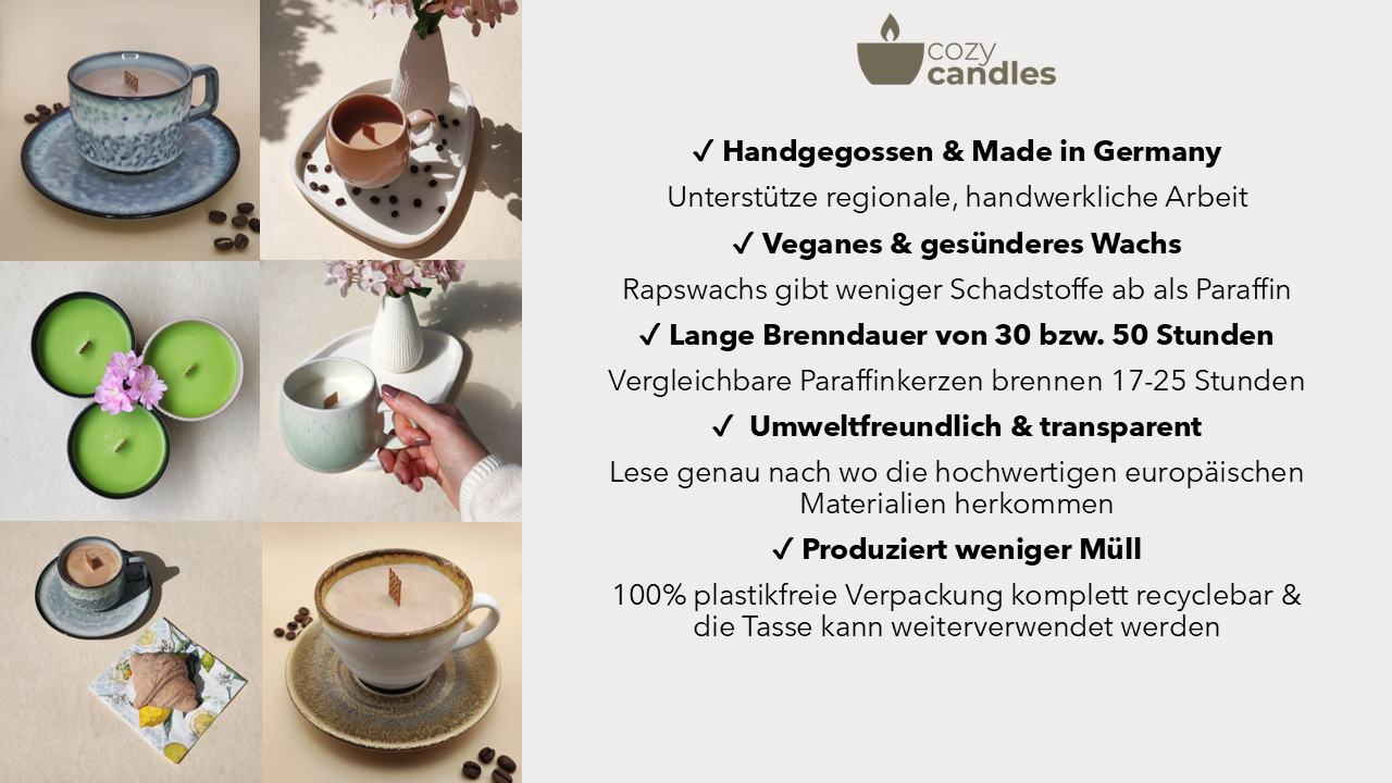 Vorteile von Tassenkerzen - 100% Rapswachs Cozy Candles