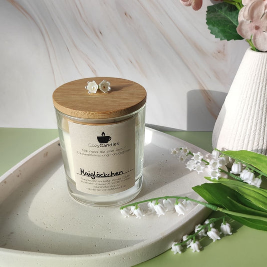 Duftkerze Maiglöckchen handgegossene Kerze aus Hamburg Frühlingsdeko Blumenduft Kerze im Glas