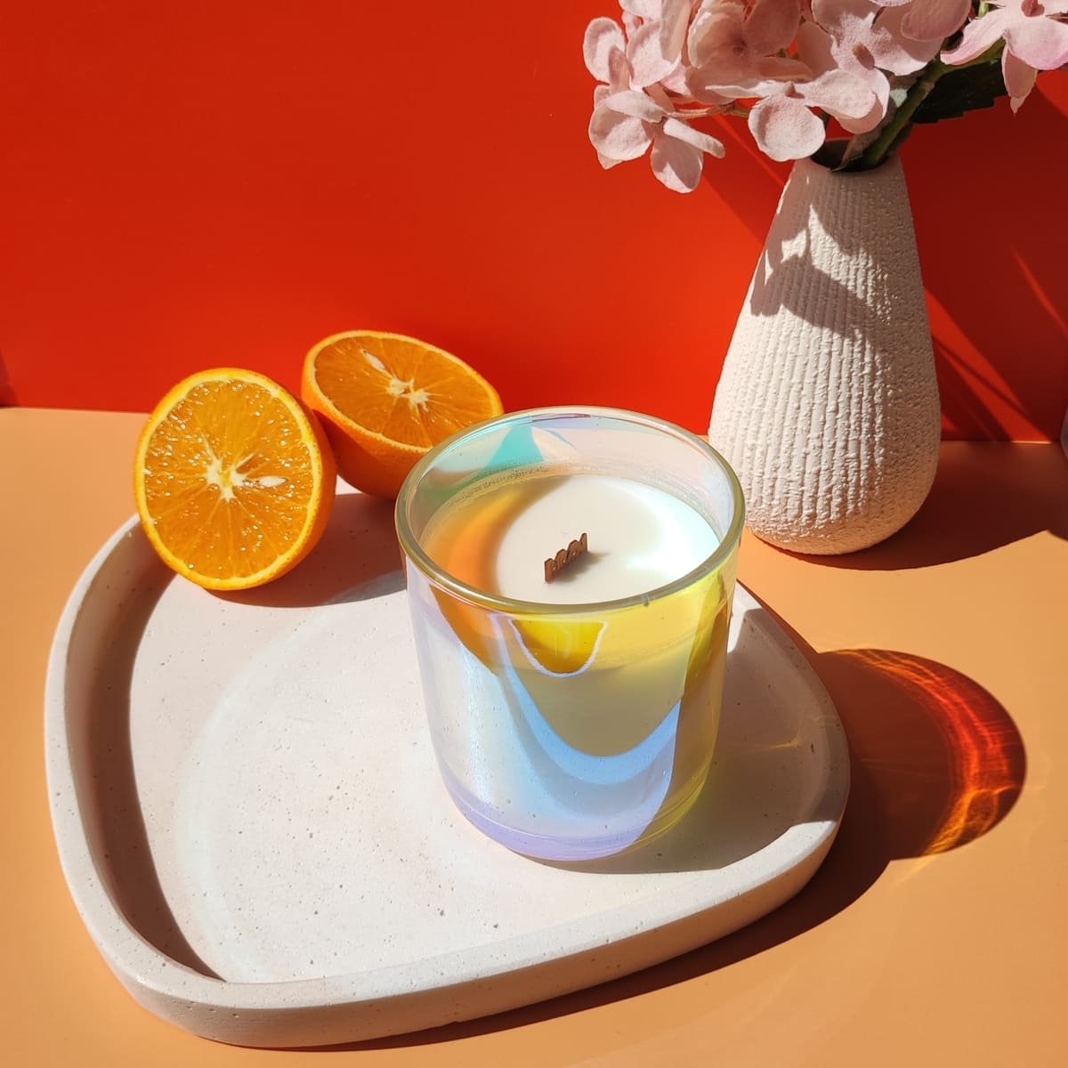 Selfcare Duftkerze belebender Orangenduft, Duftkerze ätherische Öle, gesunde Duftkerze zum Entspannen, beruhigende Duftkerze