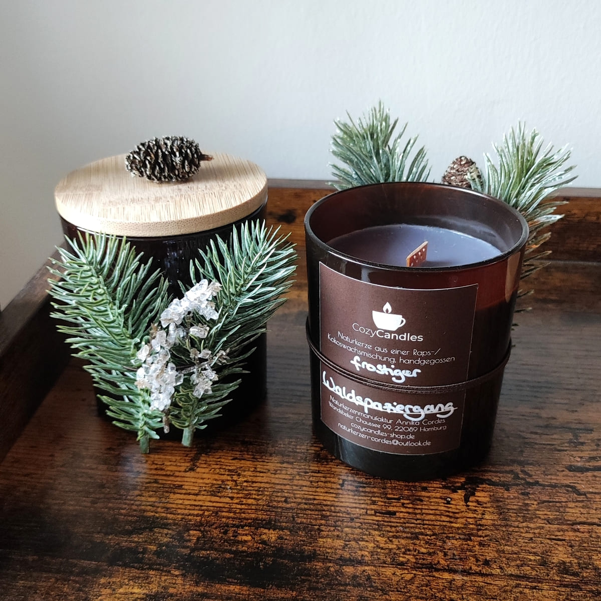 vegane Duftkerze mit Saunaduft, Weihnachtskerze zum verschenken, Cozy Candles Hamburg