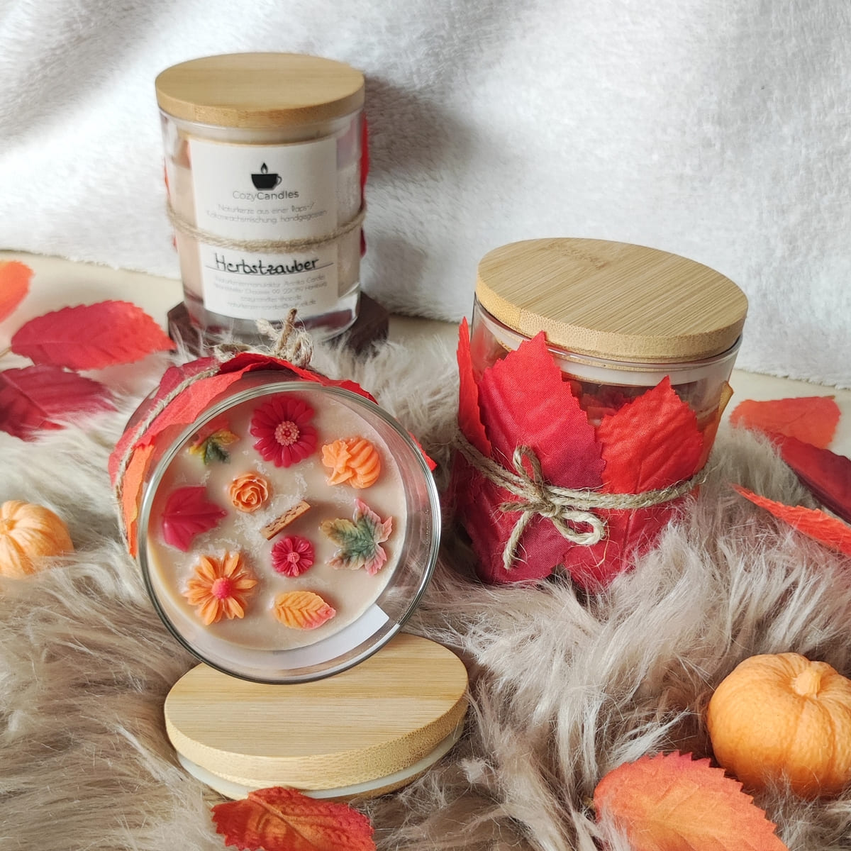 Cozy Candles herbstliche Duftkerze im Glas Rapswachskerze