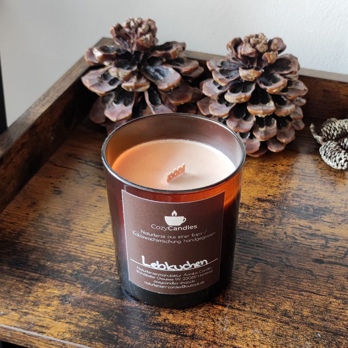 Cozy Candles Lebkuchen Duftkerze, Weihnachtskerze, Kerze mit Holzdocht