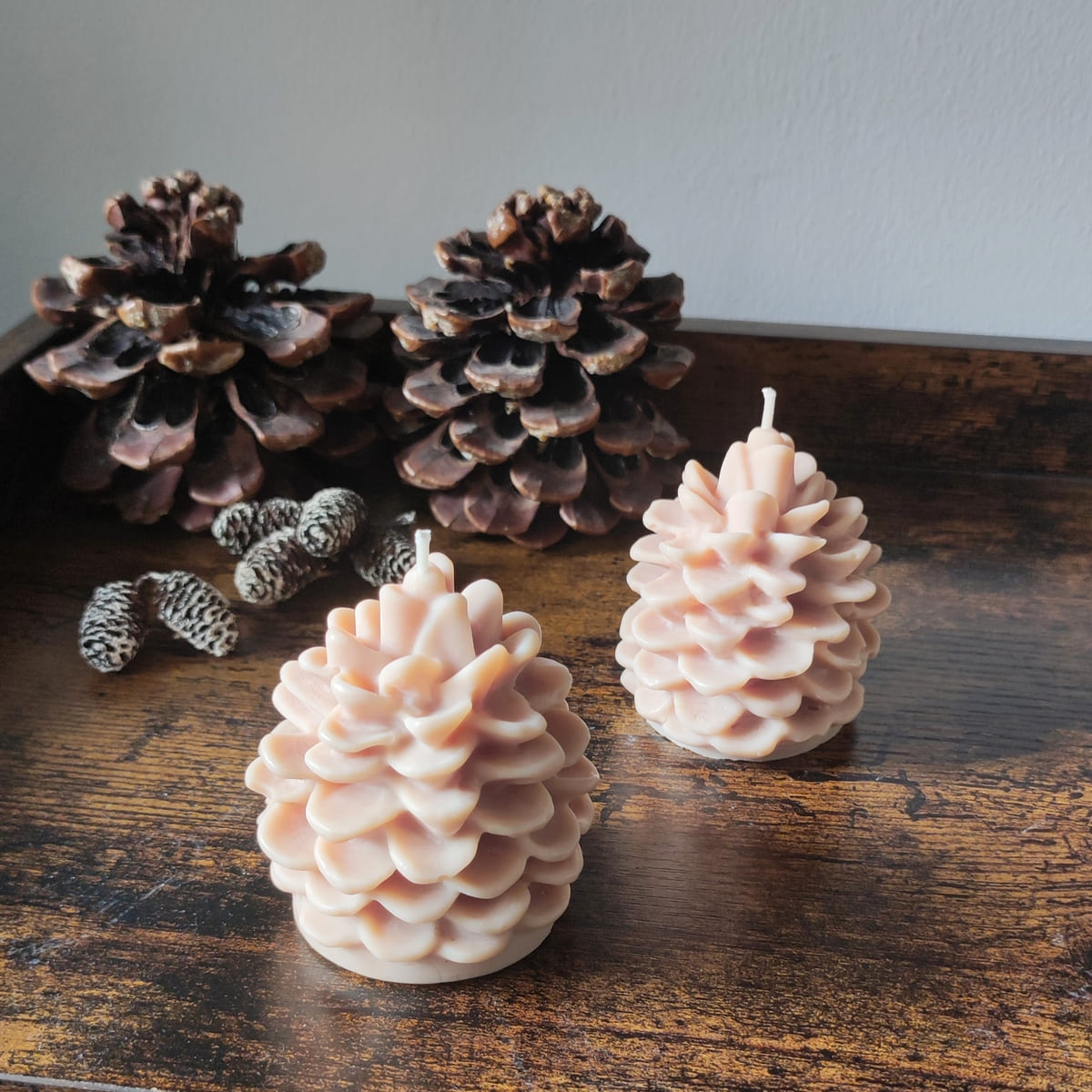 Zapfenkerze für Herbstdeko oder Winterdeko, Cozy Candles duftstofffreie Rapswachskerze