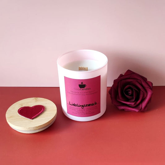 Sandelholz Duftkerze für Valentinstag, romantische Valentinstagsgeschenk, Kerzenidee Valentinstag, rosa Duftkerze Lieblingsmensch 
