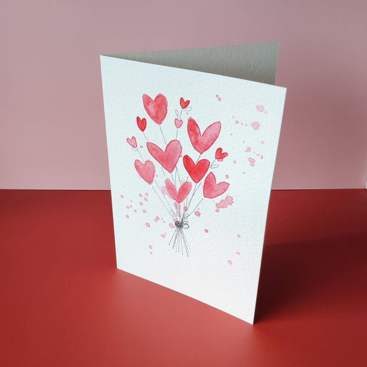 Karte für Valentinstag mit roten Herzen, romantische Karte schreiben, Cozy Candles handgemalte Karte