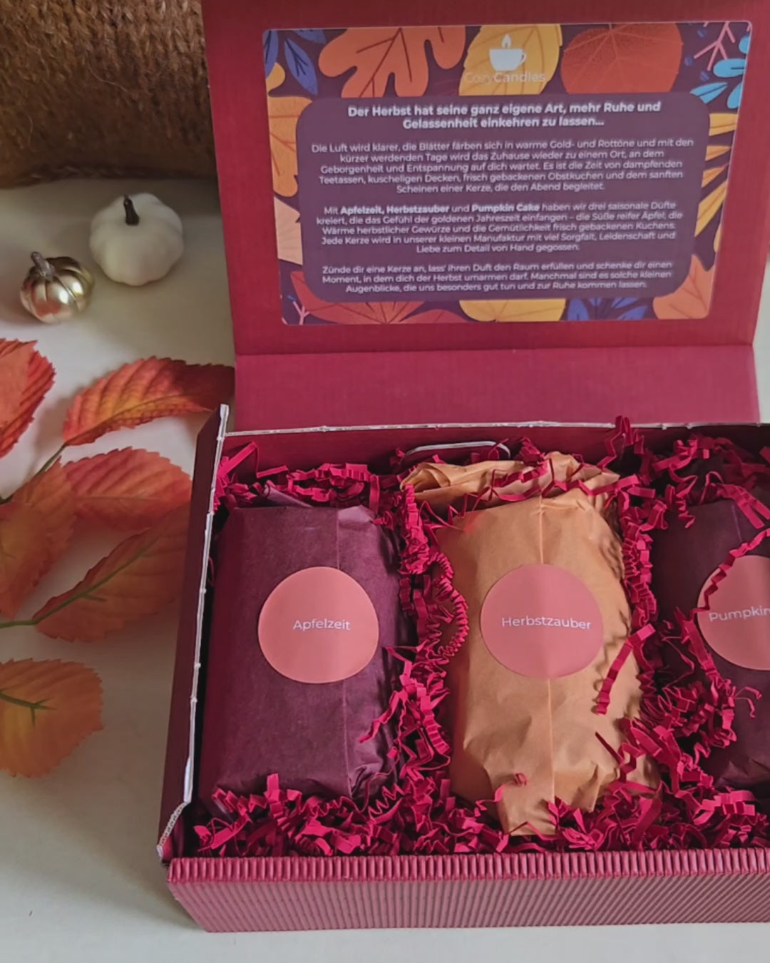 herbstliche Duftkerzen in Geschenkbox, gemütliche Herbstkerzen, Cozy Candles Hamburg